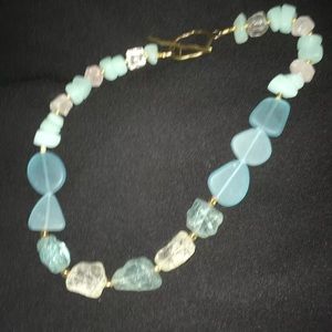 Custom made necklace /light blue, pink , light turquoise/ gems and crystals
